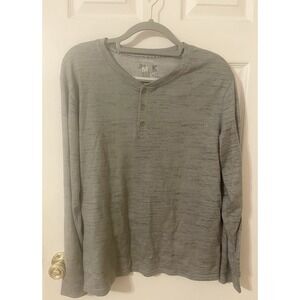MUK LUKS Original Pajama Lounge Top Shirt Soft Womens Henley Long Sleeve Gray L